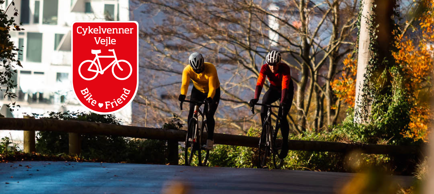 Bike Friends-Logo und zwei Radfahrer in Nørreskoven Vejle