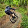 Eine Person fährt mit dem Mountainbike auf der Strecke in Sønderskoven